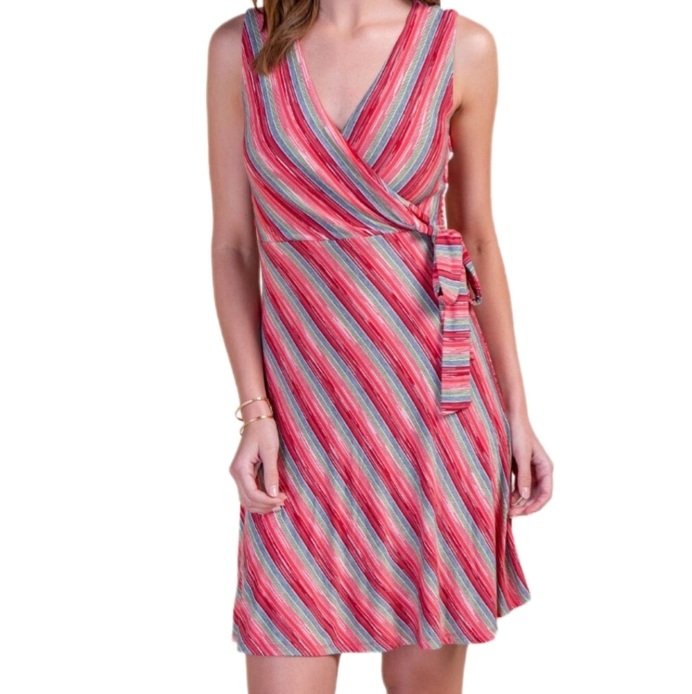 Francesca's Alya Sleeveless Red Stripe Wrap Dress Small